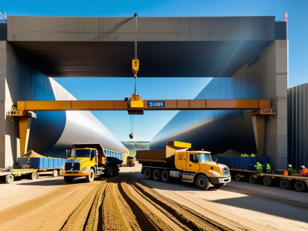 Equipo de construcción descargando materiales en túnel