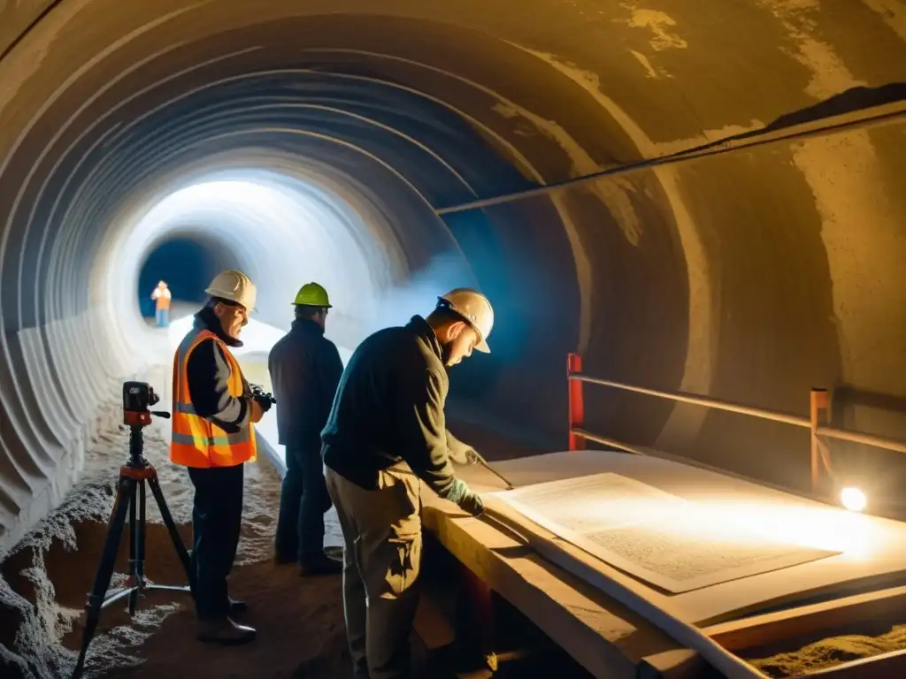 Equipo de restauración meticuloso recrea túnel histórico con técnicas de réplica para túneles históricos, rodeados de historia y determinación