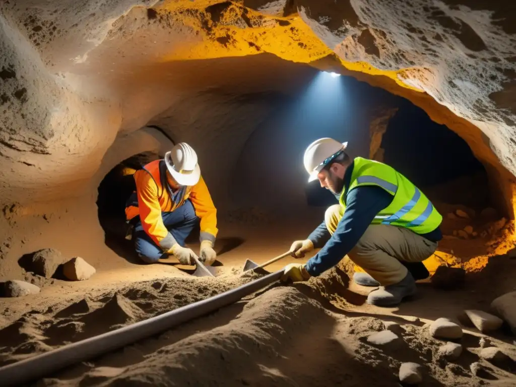 Equipo de restauración de espacios subterráneos históricos desvelando su legado con delicadeza y dedicación bajo la suave luz natural