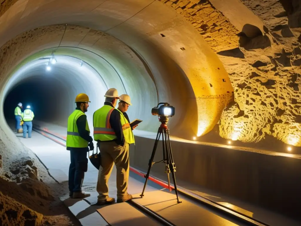 Equipo de restauración utilizando tecnologías modernas para preservar túnel histórico