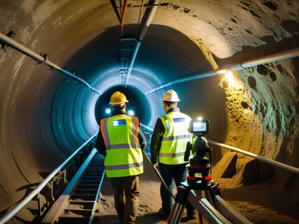 Un equipo de topógrafos utiliza equipos avanzados de mapeo 3D en un túnel histórico, capturando detalles con precisión y dedicación