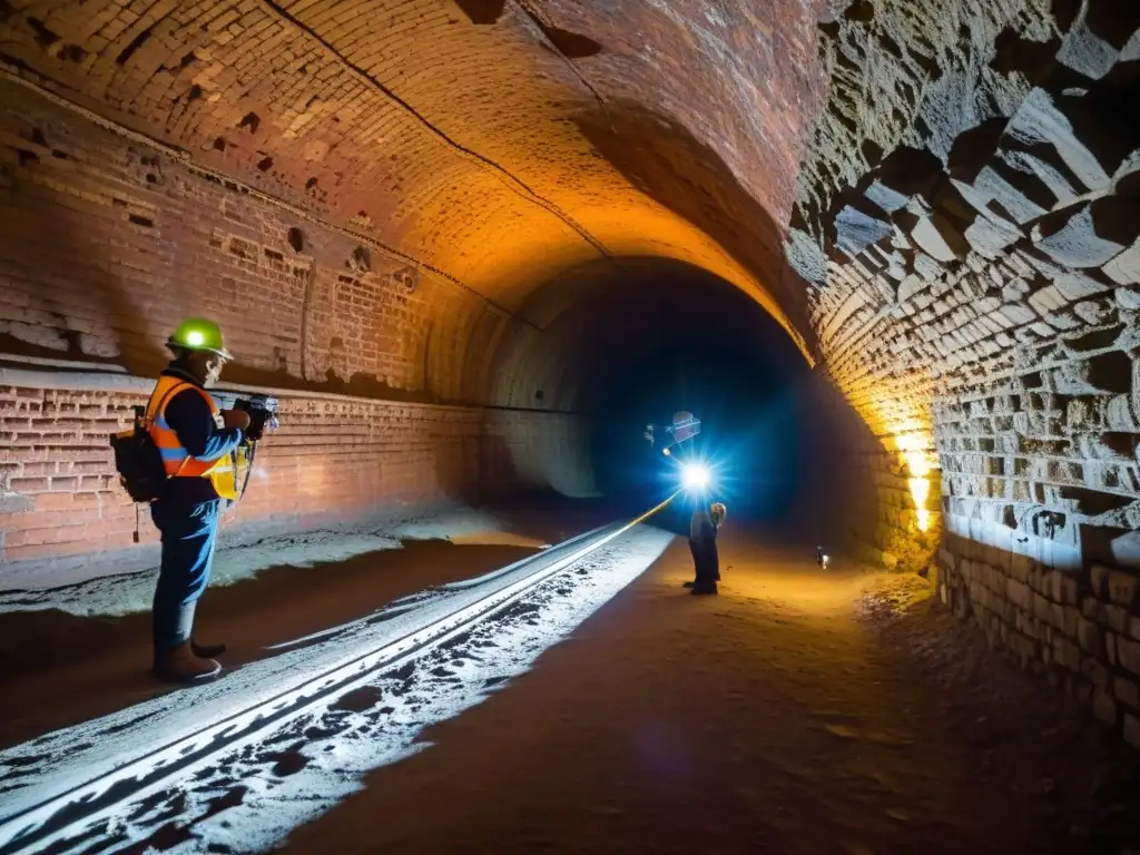 Un equipo de topógrafos utiliza tecnología de mapeo 3D en un túnel histórico, capturando cada detalle con precisión y misterio