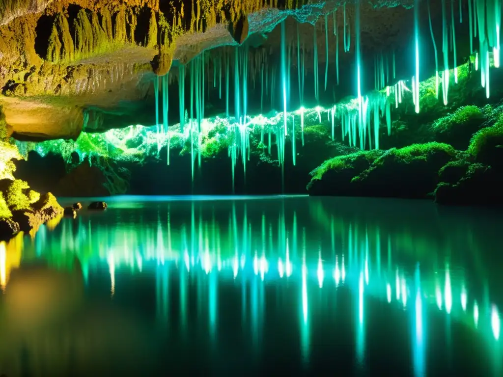 Espectacular resplandor luminiscente de las Cavernas Waitomo, con miles de gusanos brillantes iluminando el techo de la cueva