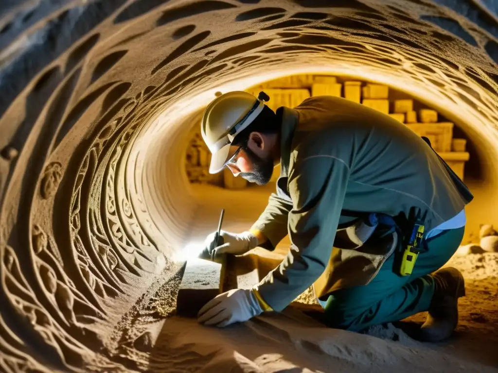 Expertos restaurando antiguas estructuras en túnel subterráneo