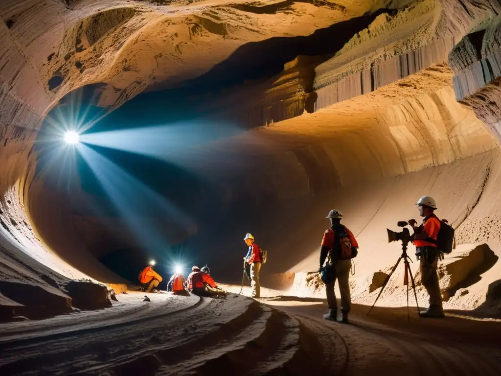 Exploración en ingeniería subterránea del futuro en túnel natural iluminado