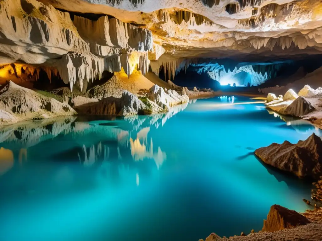 'Exploración de las grutas subterráneas Skocjan: maravilloso paisaje de cuevas con formaciones de piedra caliza y río subterráneo cristalino