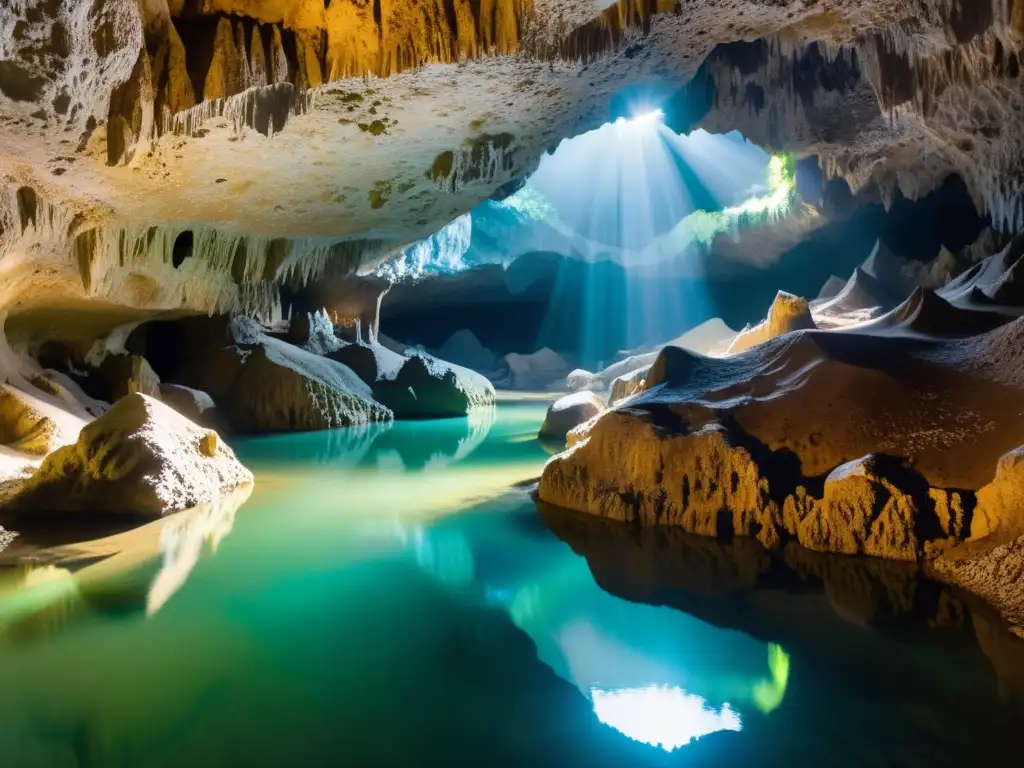 Exploración de las grutas subterráneas Skocjan: un mundo subterráneo de belleza antigua, iluminado por la suave luz, con estalactitas y estalagmitas