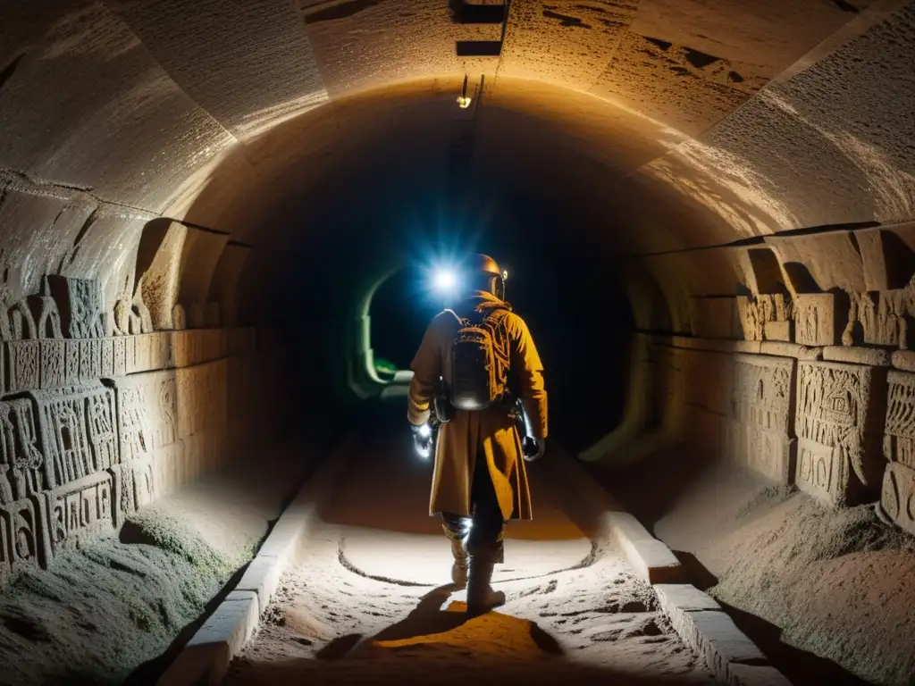 Exploración de hallazgos arqueológicos en túneles históricos, entre sombras y reliquias antiguas