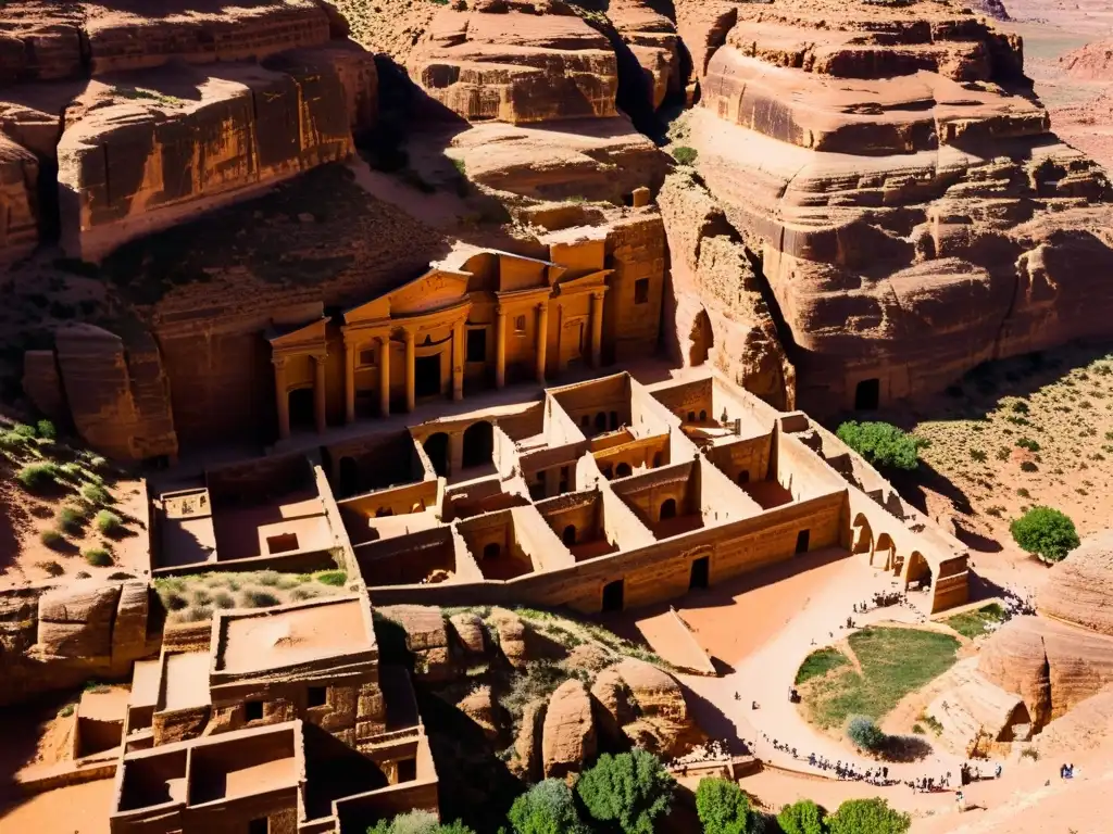 Exploración de los históricos túneles de Petra, con sombras dramáticas y luz suave