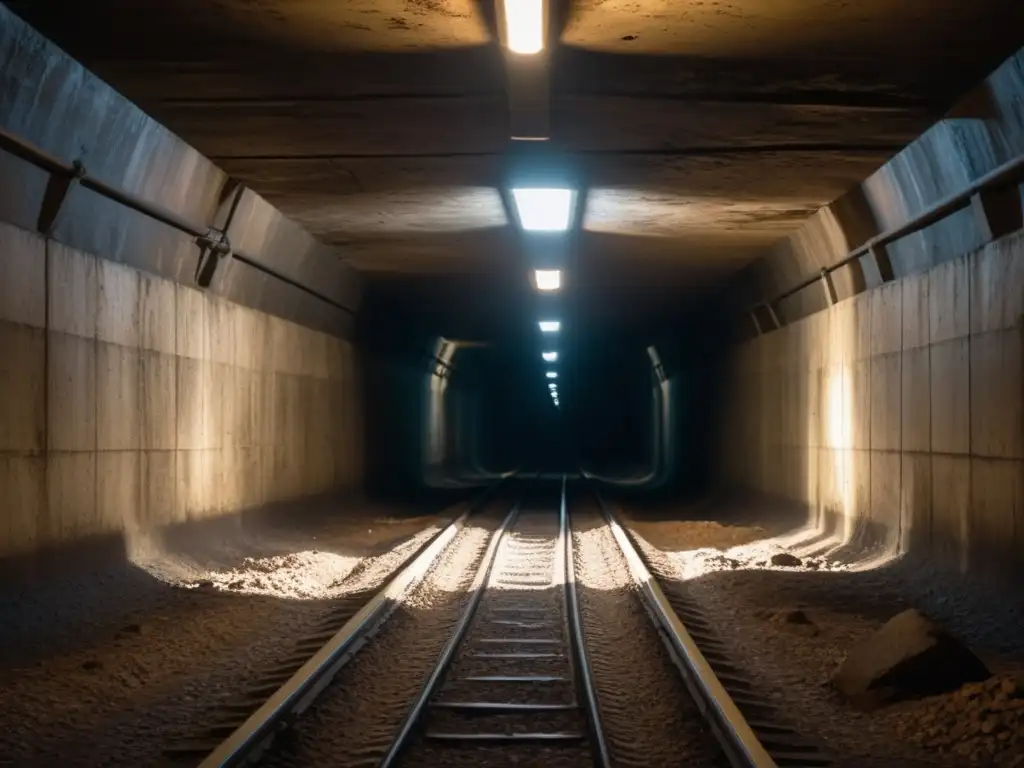 Exploración en túneles abandonados, con formaciones rocosas y misteriosas sombras