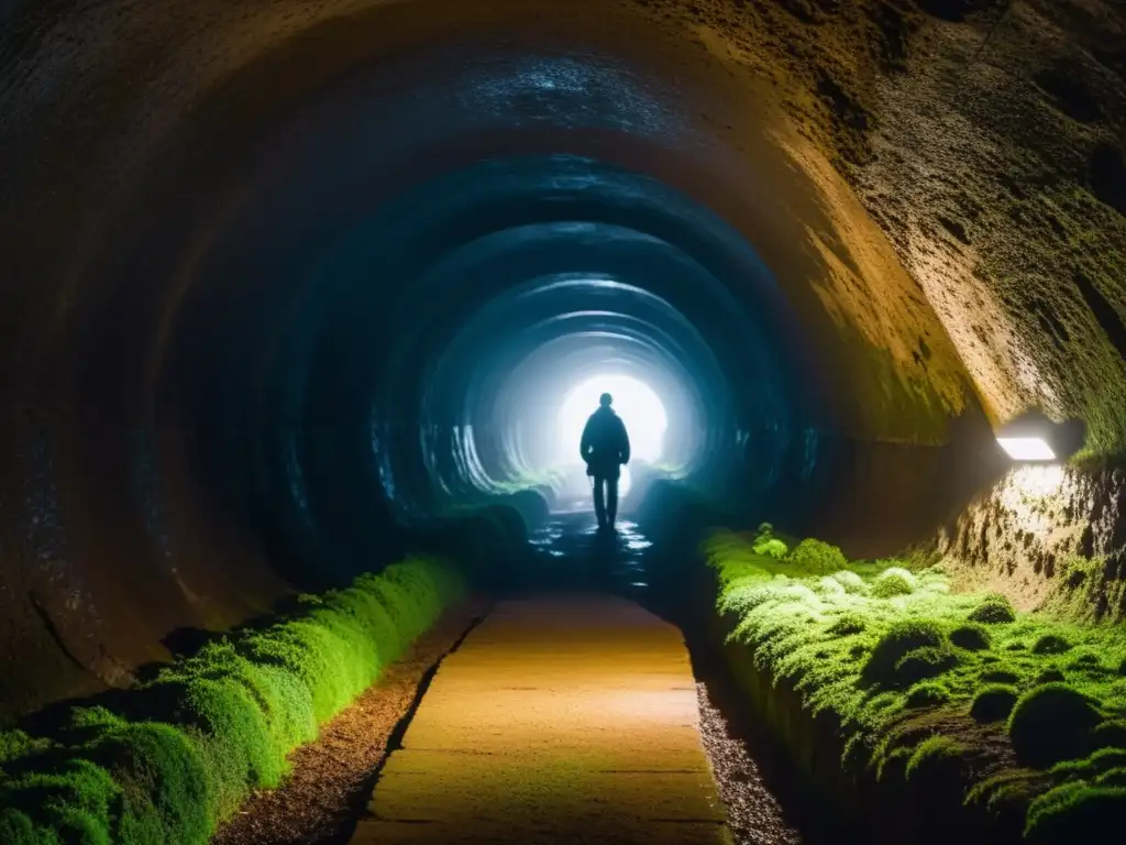 Exploración en túneles abandonados, una linterna en la oscuridad sugiere supervivencia en la penumbra subterránea