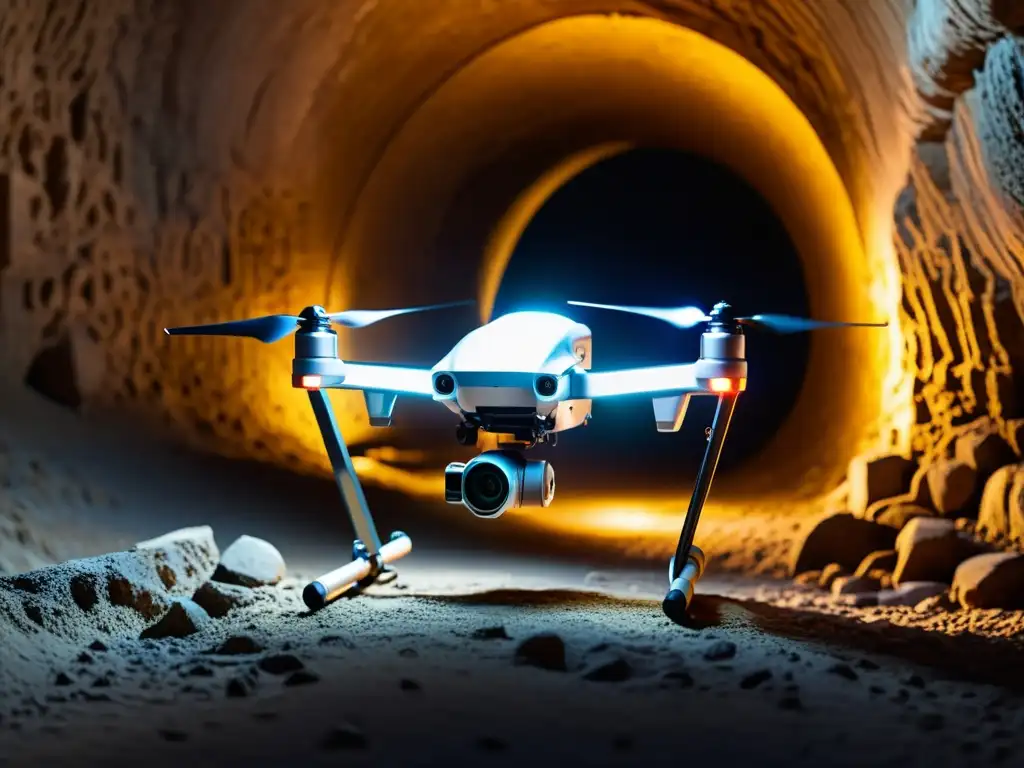 Exploración de túneles antiguos con drones: tecnología avanzada ilumina inscripciones antiguas en un túnel subterráneo