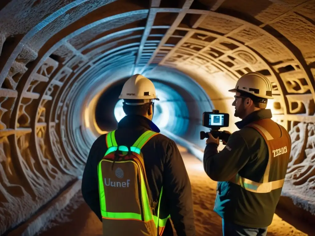 Exploración 3D de túnel subterráneo histórico Exploración de túneles históricos con avanzada tecnología 3D para capturar detalles intrincados de la arquitectura y artefactos históricos