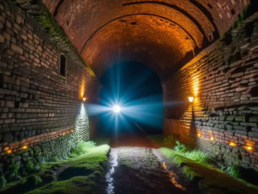 Exploración de túneles históricos desde un dron, revelando la belleza misteriosa y la atmósfera única de pasajes subterráneos