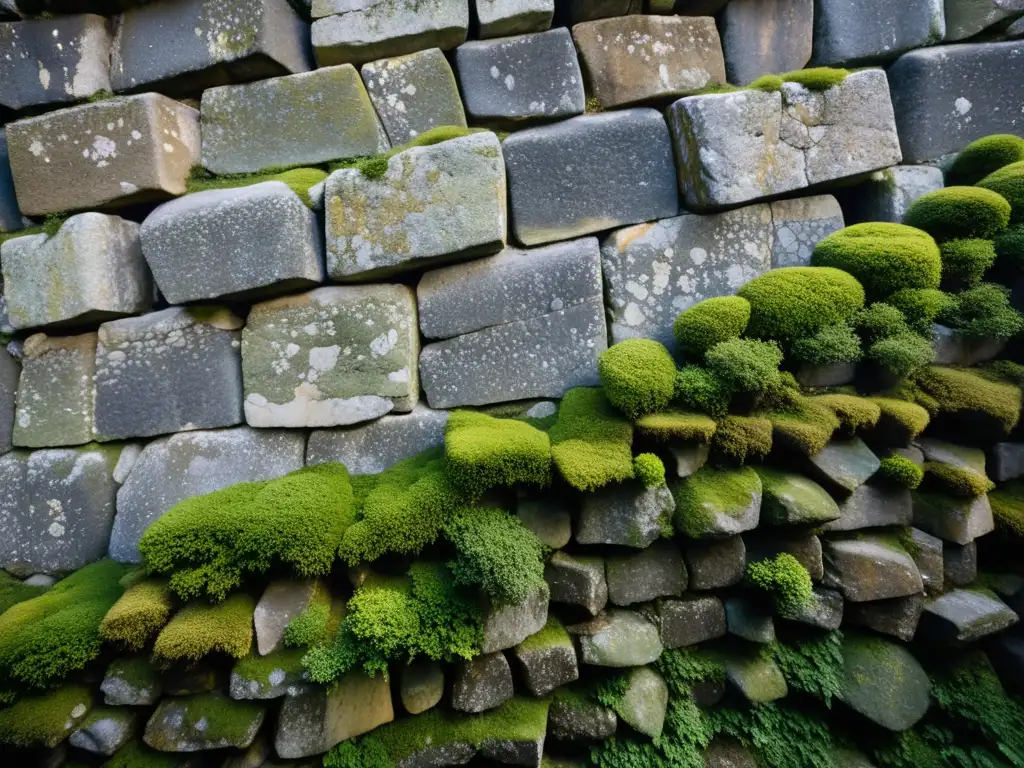 Exploración en los túneles históricos de la Gran Muralla China: detallada textura de piedra, sombras dramáticas y musgo antiguo