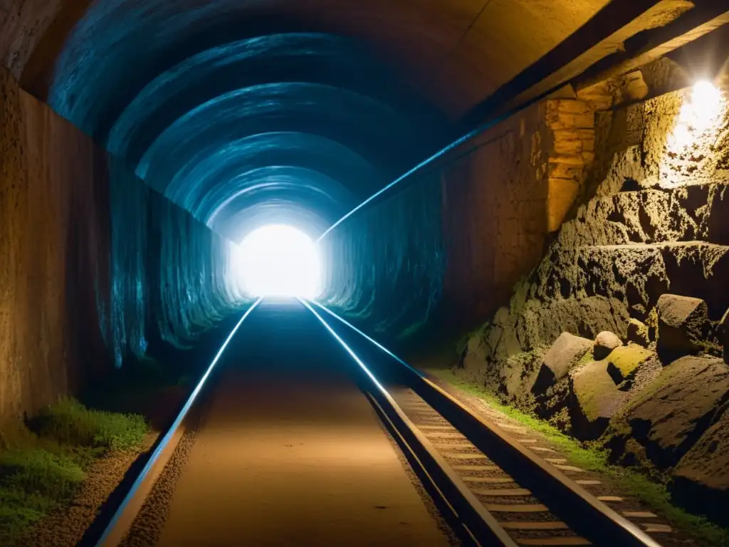 Exploración en túneles históricos: vista de un túnel subterráneo iluminado por una lámpara, evocando misterio y profundidad en la Base del San Gotardo en Suiza