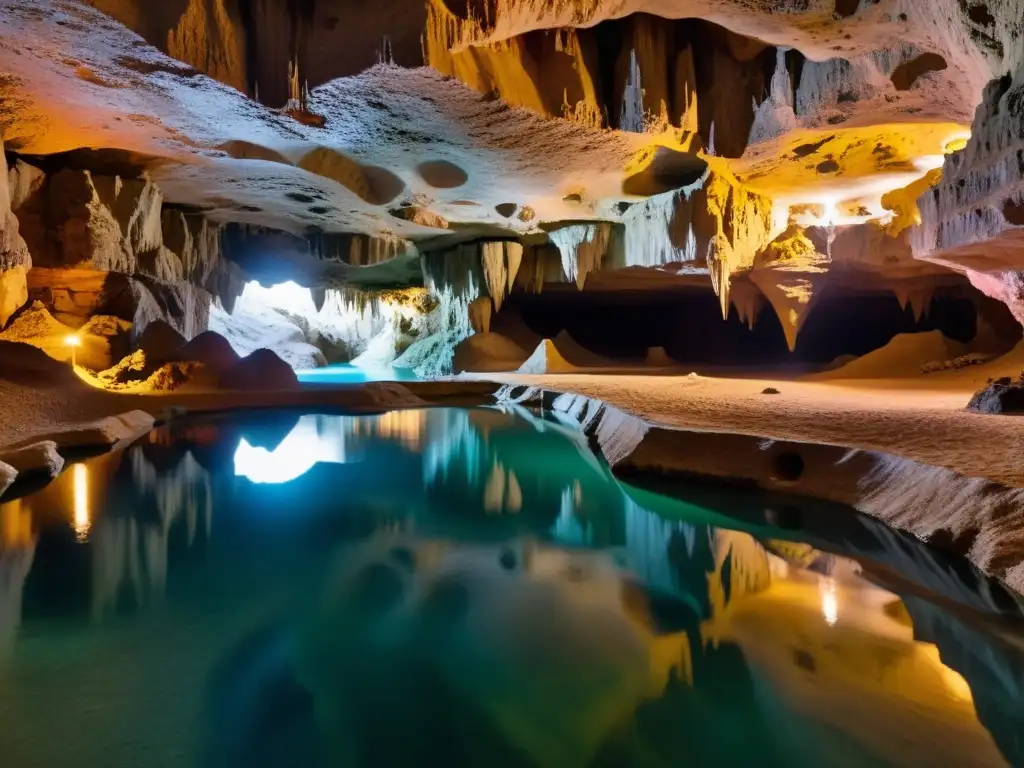 Explorador en caverna subterránea, contemplando la quietud del entorno