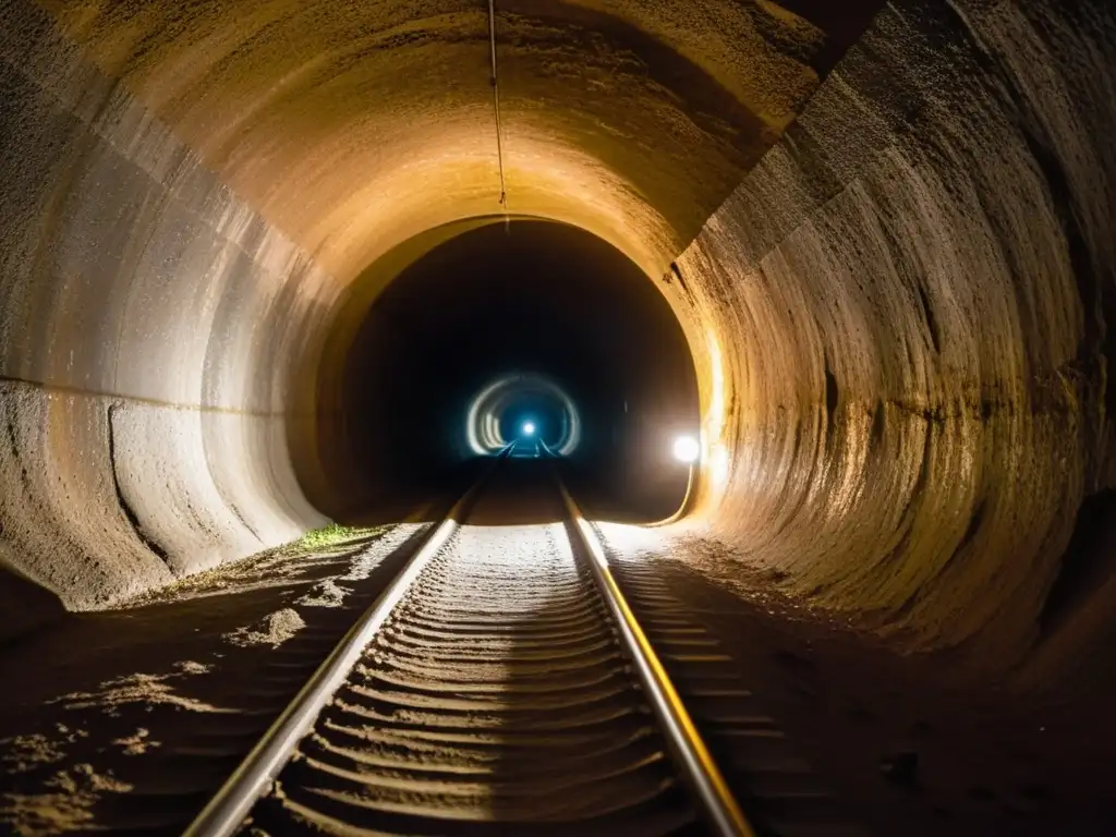 Explorador solitario ilumina túnel misterioso con linterna