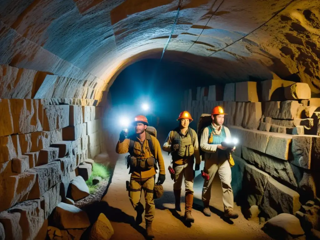 Exploradores documentando antiguos túneles con tecnologías emergentes seguridad túneles subterráneos