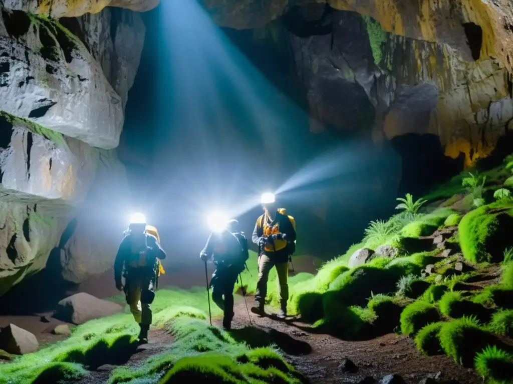 Exploradores experimentan la magia en las cuevas de Zugarramurdi, iluminando túneles oscuros con linternas y equipo de escalada