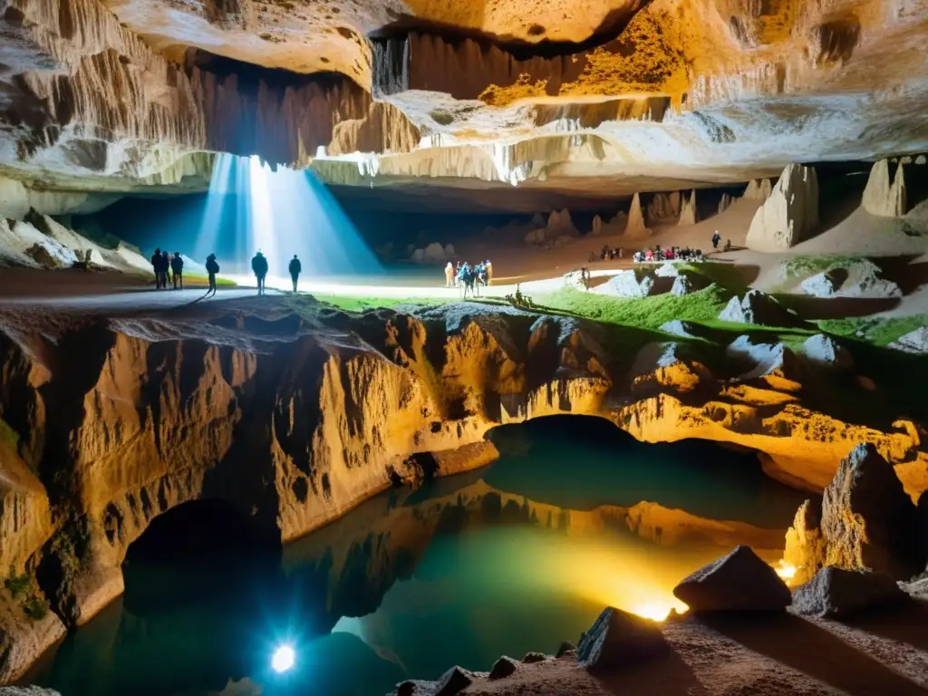 Exploradores maravillados exploran las Grutas de Postojna, admirando las maravillas subterráneas