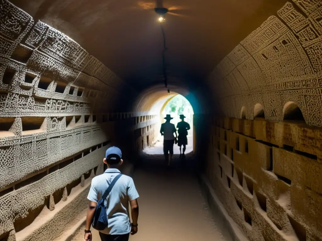 Exploradores maravillados recorren los túneles de Cu Chi, destacando la historia y la textura de las paredes