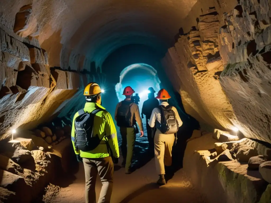 Exploradores usando RA para explorar túneles históricos, revelando secretos perdidos en las antiguas paredes de piedra