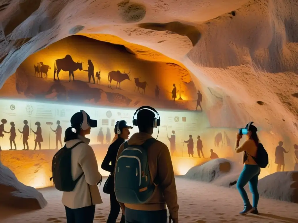 Exploradores interactúan con realidad aumentada en cueva ancestral