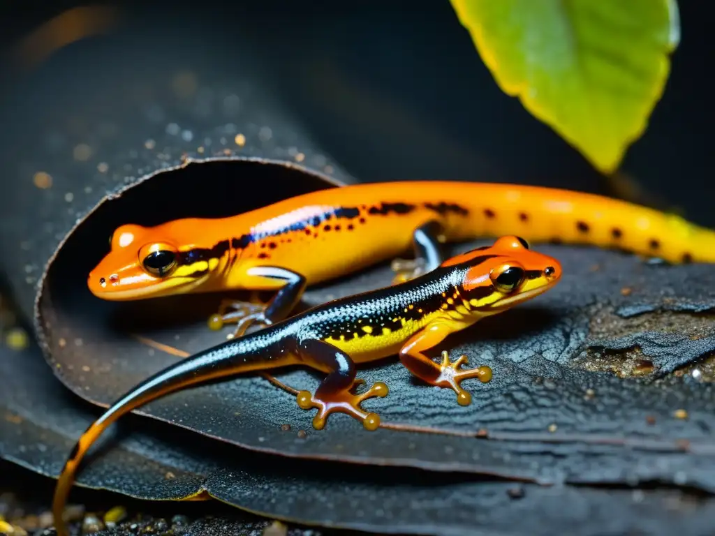 Una familia de salamandras en un túnel oscuro, resaltando la importancia de preservar hábitats para la supervivencia de especies