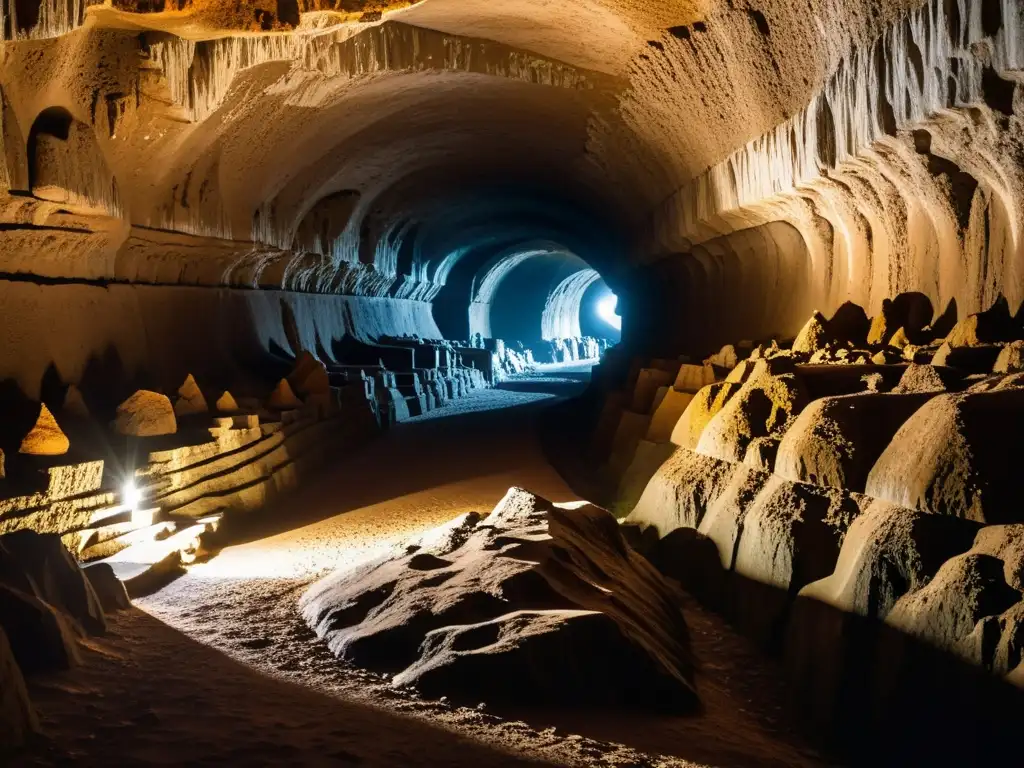 'Fascinante túnel subterráneo con formaciones rocosas, evocando aventura y misterio en el perfil económico turista túneles subterráneos'