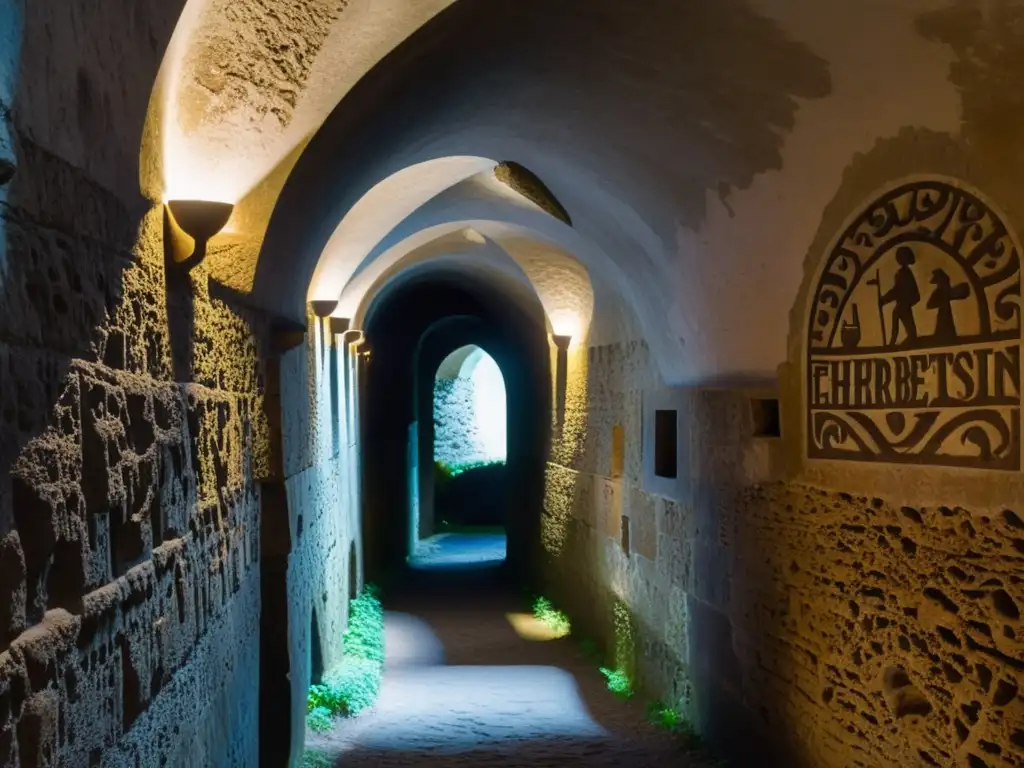 Explora las galerías subterráneas de la fortaleza Ehrenbreitstein, con sus antiguas esculturas y arcos de piedra, iluminados por tenues antorchas