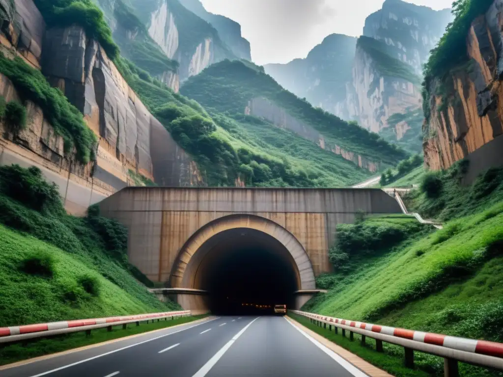 Foto impactante del túnel de Guoliang, mostrando su fachada y el paisaje montañoso