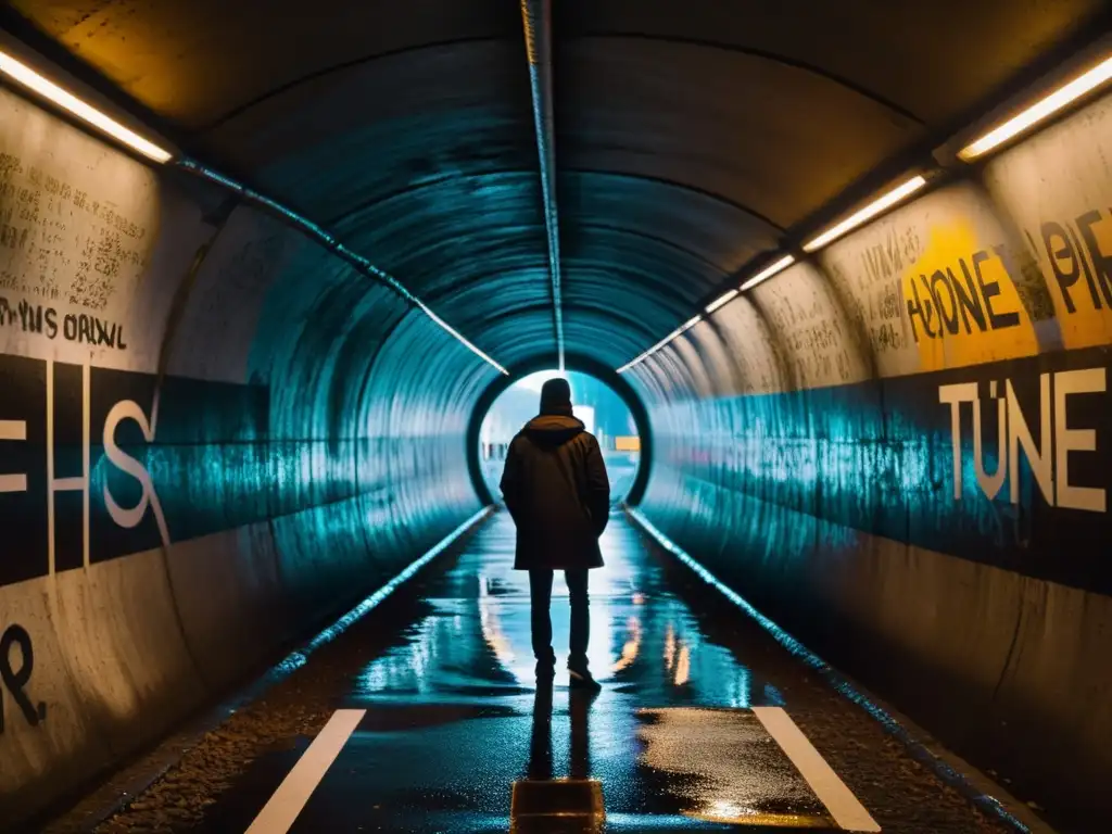 Decoración con fotografías de túneles urbanos: Túnel urbano iluminado con grafitis y misterio