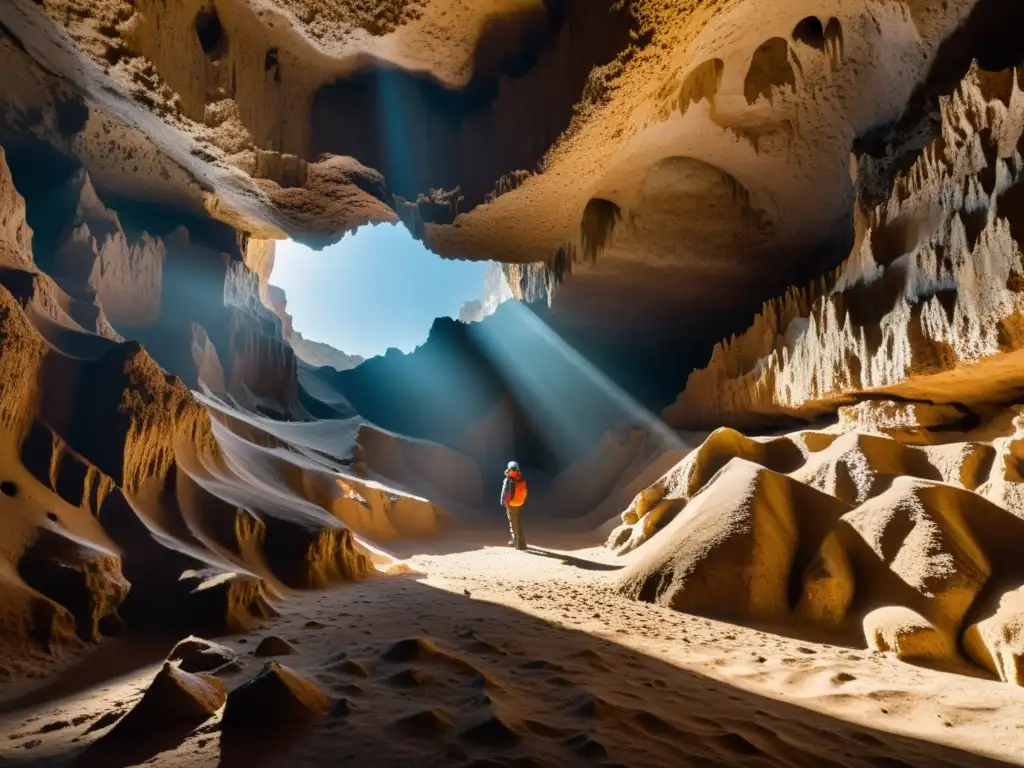 Un fotógrafo captura la belleza única de una cueva subterránea, iluminada por luz natural, con estalactitas y estalagmitas