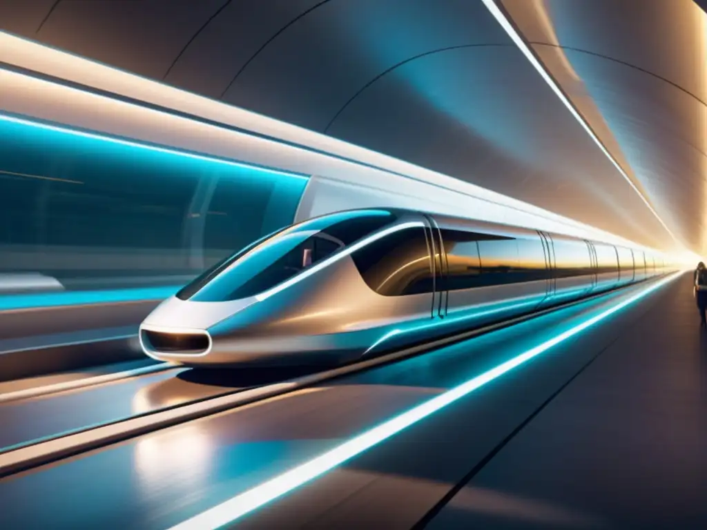 Pod futurista de Hyperloop en túnel, pasajeros disfrutan revolución transporte subterráneo con tecnología innovadora y diseño vanguardista