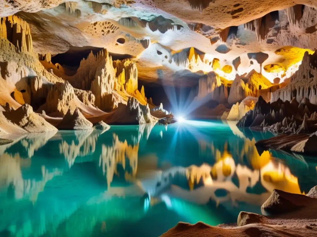 Explora la geología profunda en una impresionante formación de cavernas naturales, iluminada por una suave luz etérea