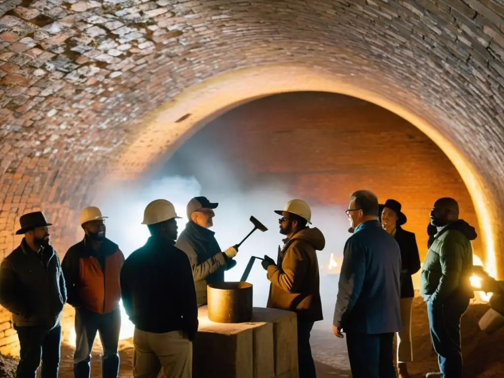 Un grupo diverso de la comunidad se reúne en un túnel histórico, colaborando en labores de conservación