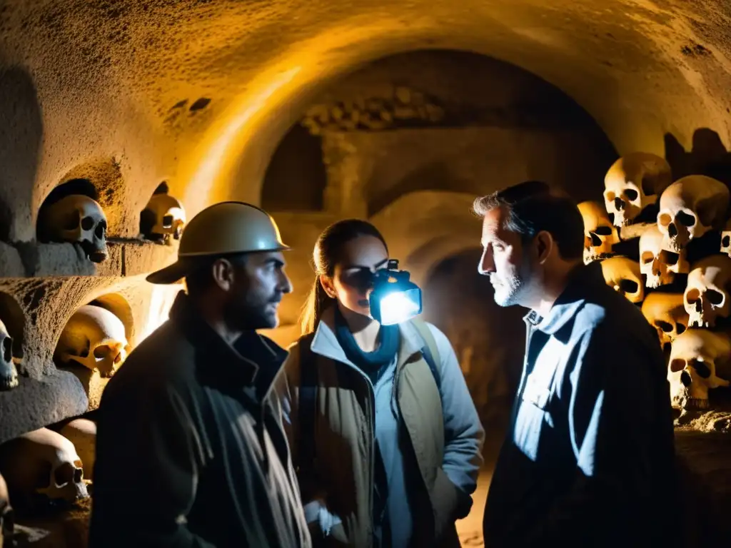 Grupo de fotógrafos capturando la belleza subterránea de las catacumbas de París