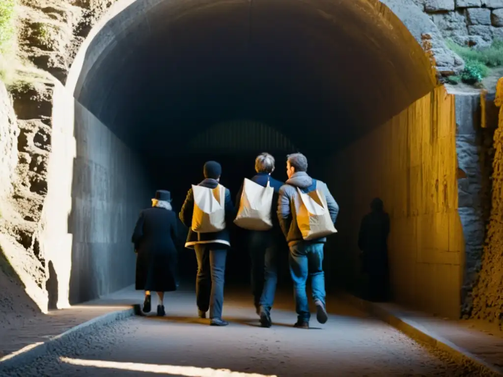 Grupo de personas emerge de un túnel del Este, con rostros de alivio y temor