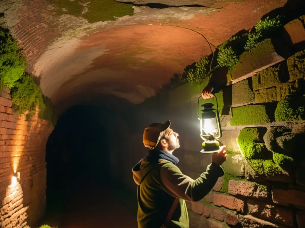 Una guía turística ilumina con una linterna un túnel subterráneo, mientras un grupo de visitantes escucha atentamente