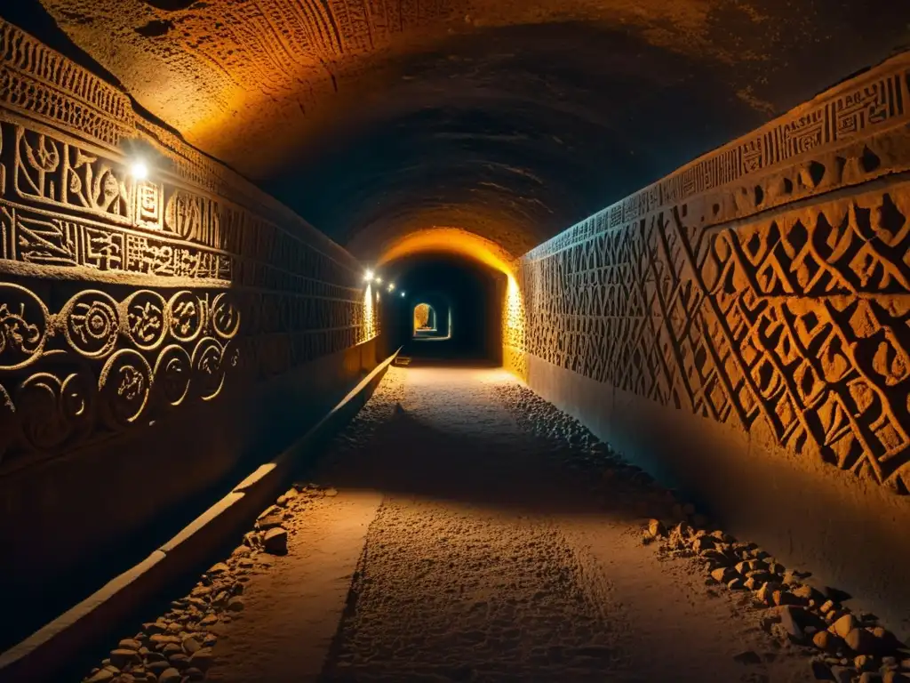 Explora la historia y química en este antiguo túnel con carvings iluminados por antorchas