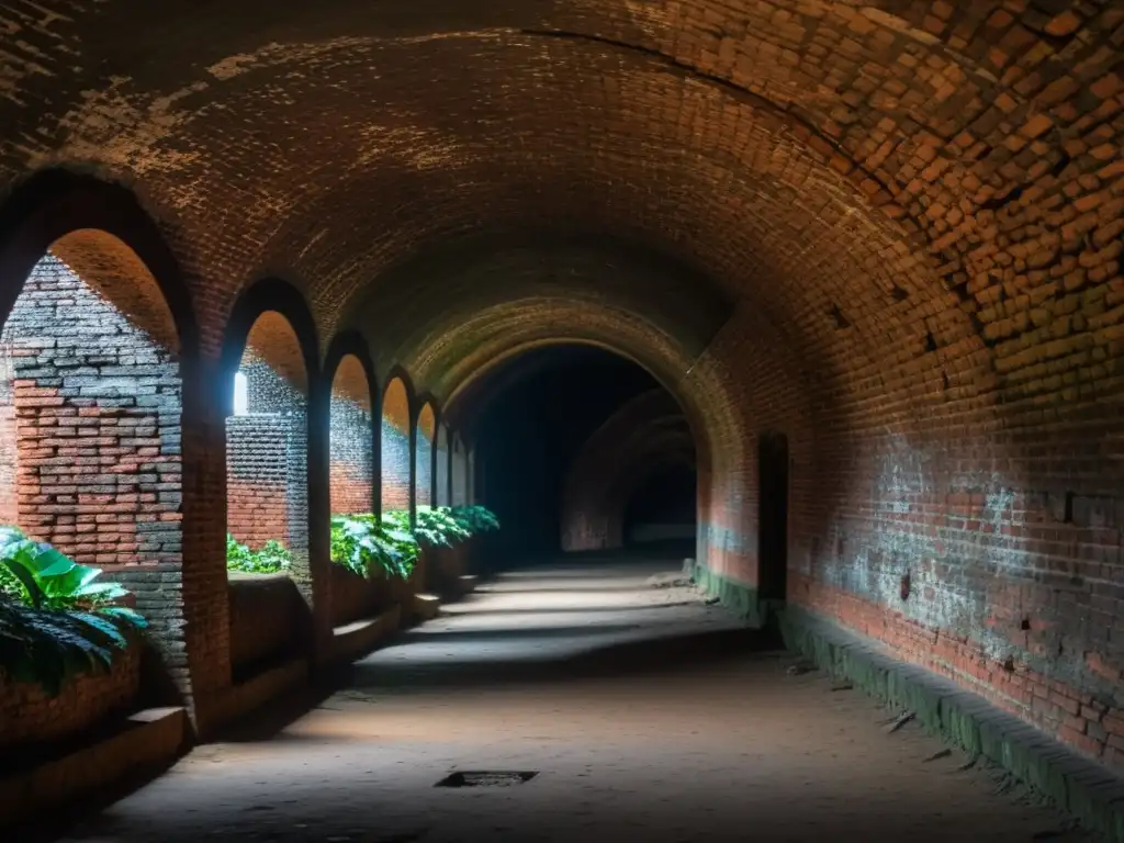 Explora la historia en las Fotografías túneles históricos subterráneos de Vietnam, con sus intrincados arcos y ladrillos en penumbra