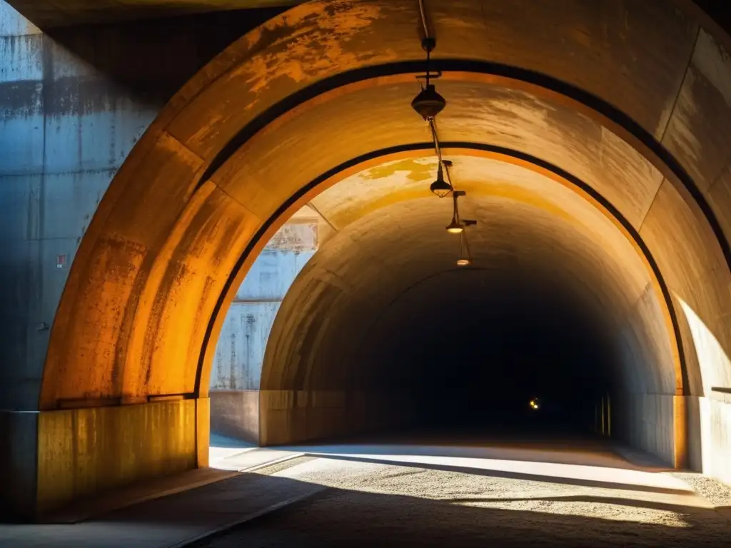 Explora la historia en túneles históricos técnicas con esta intrigante fotografía documental de un interior de túnel, iluminado dramáticamente