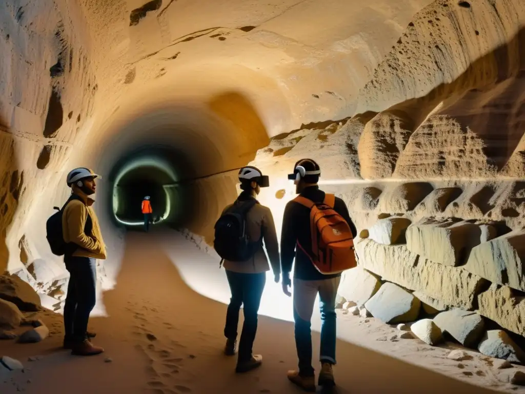 Exploración histórica en túnel: Realidad aumentada en 8k Exploración histórica en túnel con realidad aumentada, detallada y cautivadora