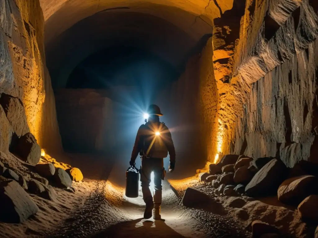 Exploración en túnel subterráneo iluminado con linterna