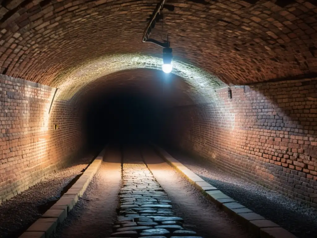 Exploración subterránea: túnel iluminado con técnicas de muestreo en sitios subterráneos, evocando misterio y aventura histórica