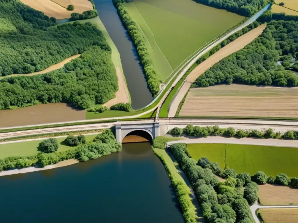 Imagen aérea detallada de túneles históricos y su entorno natural, crucial para el control de inundaciones en túneles históricos