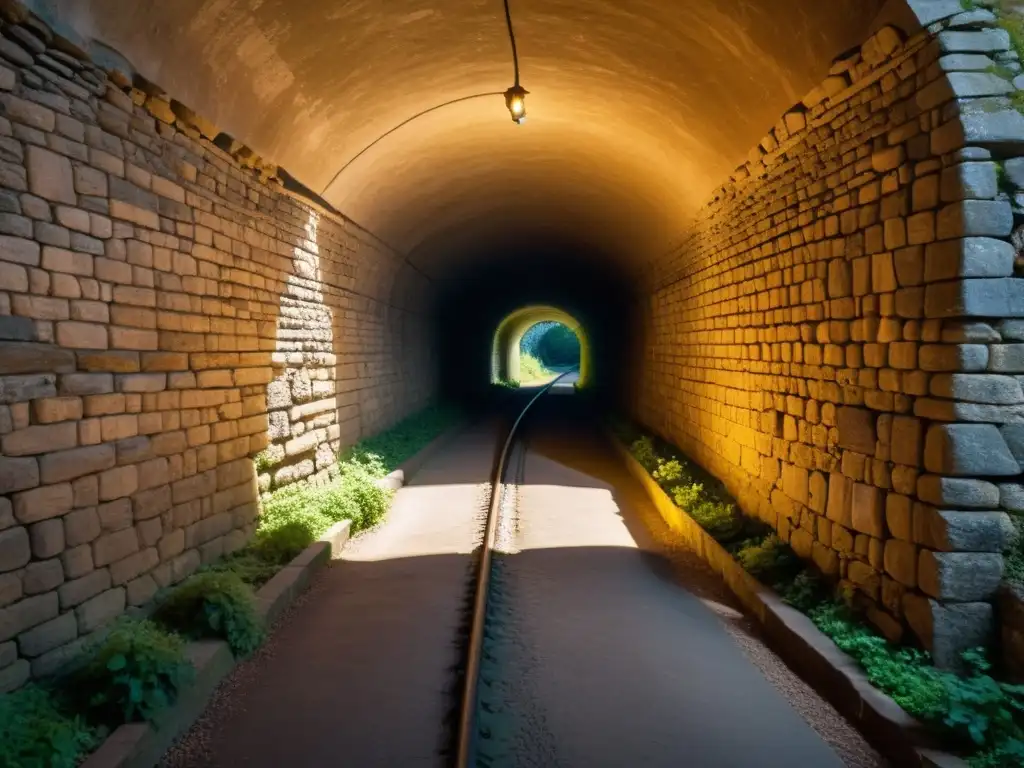 Imagen 8k detallada de un túnel histórico con sombras dramáticas y detalles arquitectónicos visibles