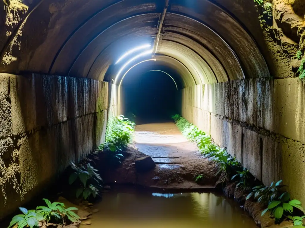 Imagen detallada de los túneles subterráneos de la historia, mostrando su atmósfera claustrofóbica y elementos históricos