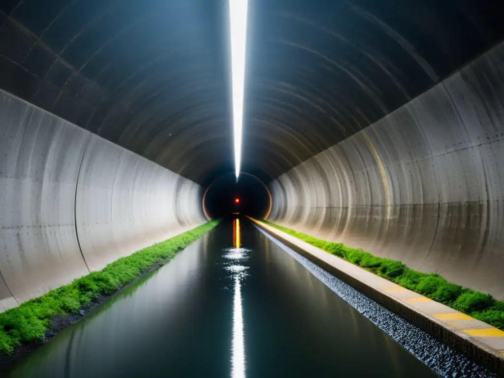 Imagen impactante de túnel húmedo con agua filtrándose, destaca la necesidad de soluciones sostenibles para infiltración en túneles